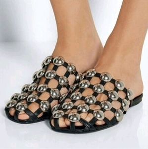 Leather strappy sandals with silver bolted details